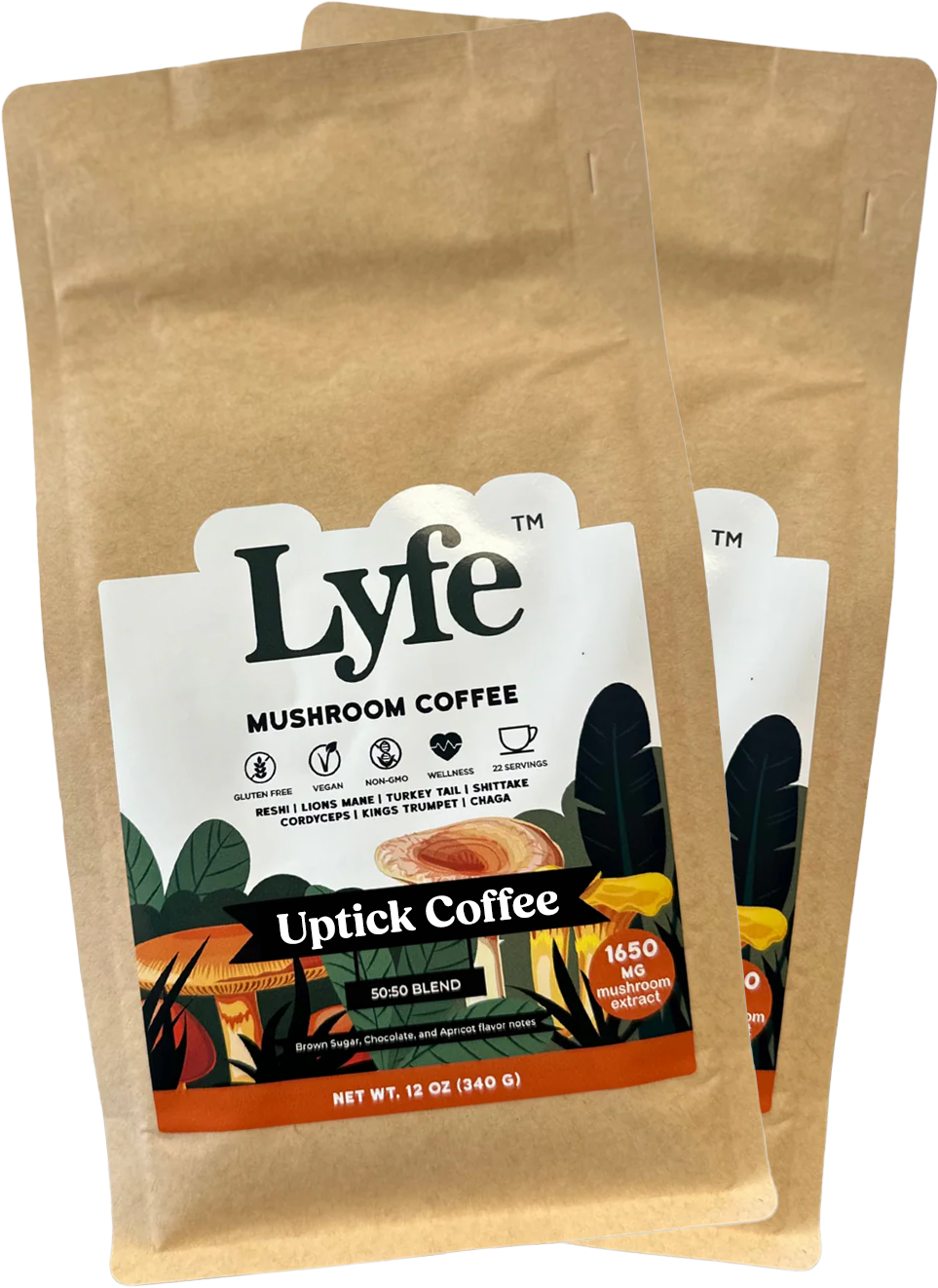 2 brown bags of Uptick Coffee overlapping eachother